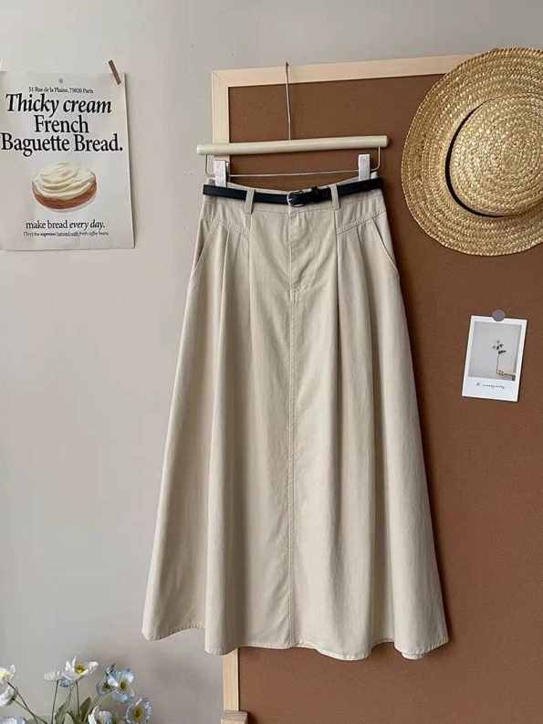 高品韩系Twill Cotton Midi 半裙 (6093)