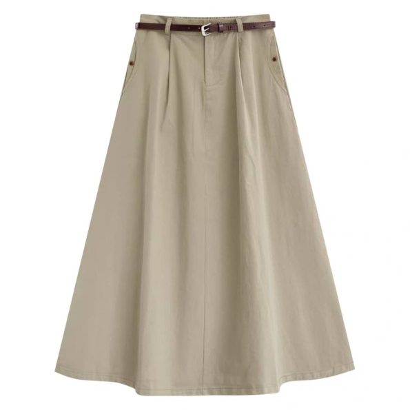 高品韩系 Twill Cotton Midi半裙 (9858)