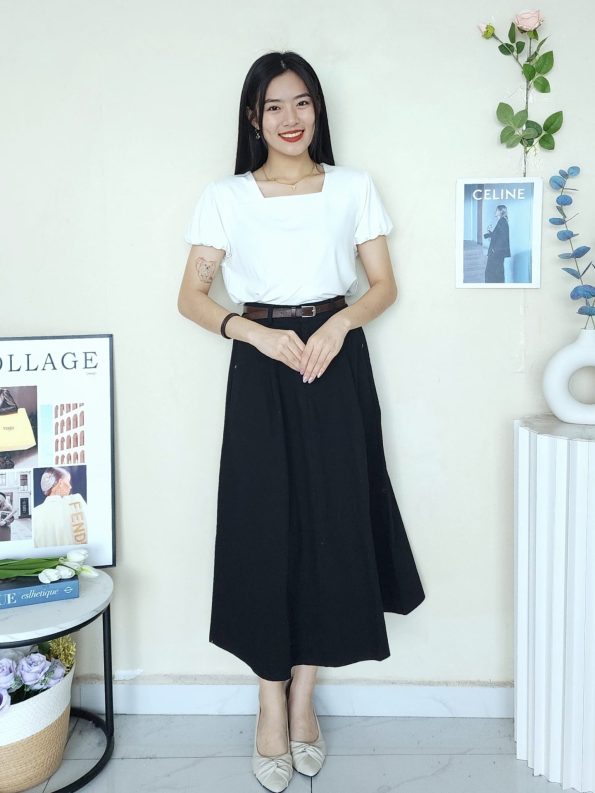 高品韩系 Twill Cotton Midi半裙 (9858)