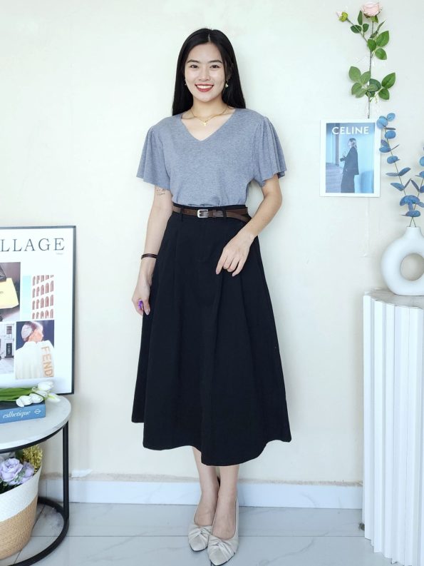 高品韩系Twill Cotton Midi 半裙 (6093)C27