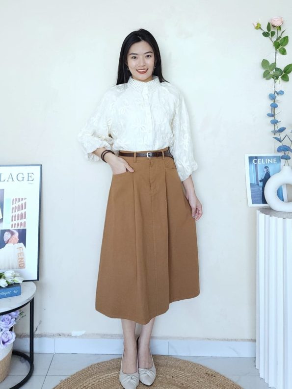 高品韩系 Twill Cotton Midi半裙 (9806)B30