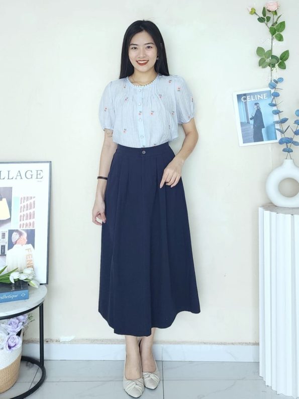 高品韩系Twill Cotton Midi 半裙 (6090)