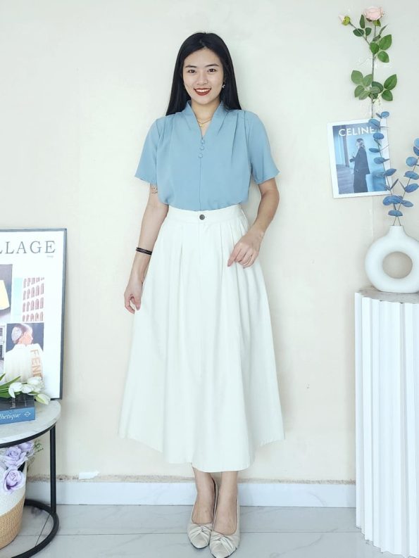 高品韩系Twill Cotton Midi 半裙 (6090)