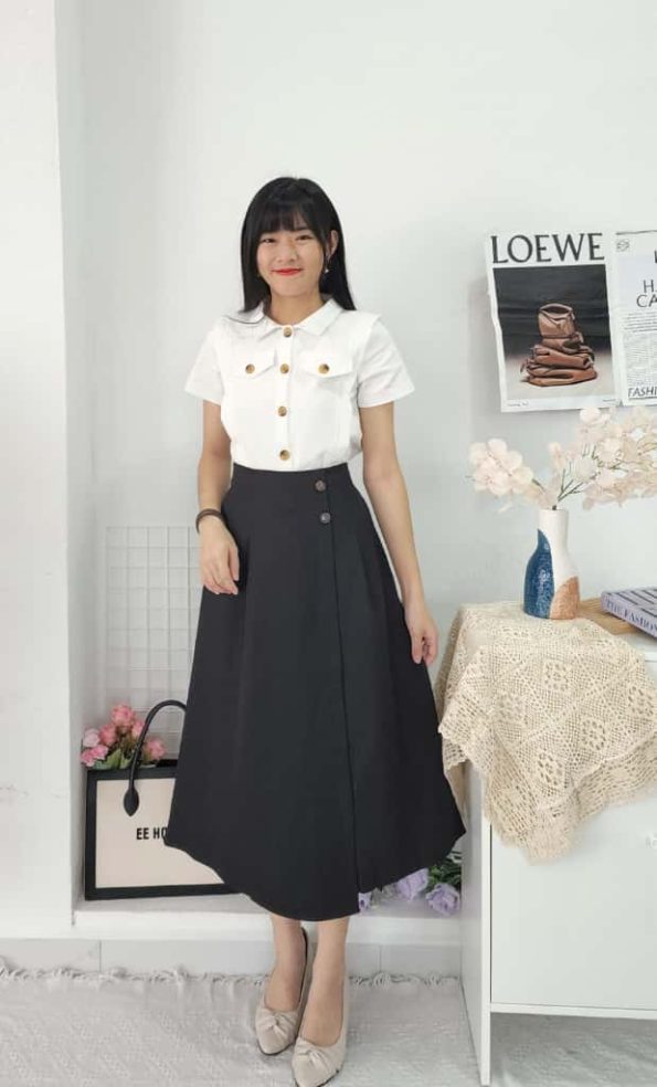Premium Button Midi Skirt (115)D22