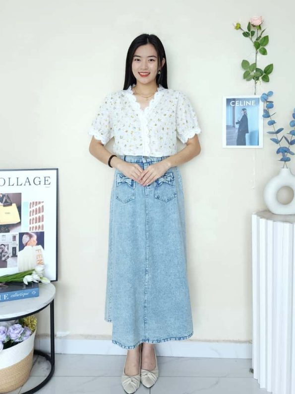 Premium Ribbon Denim Skirt (New Arrivals) (2561)