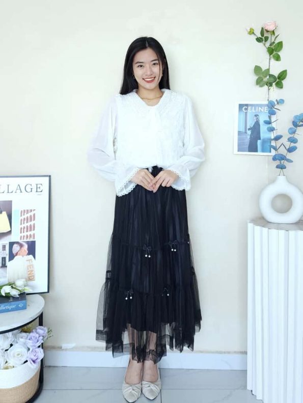 高档Ribbon网纱Midi Skirt (8285)A10