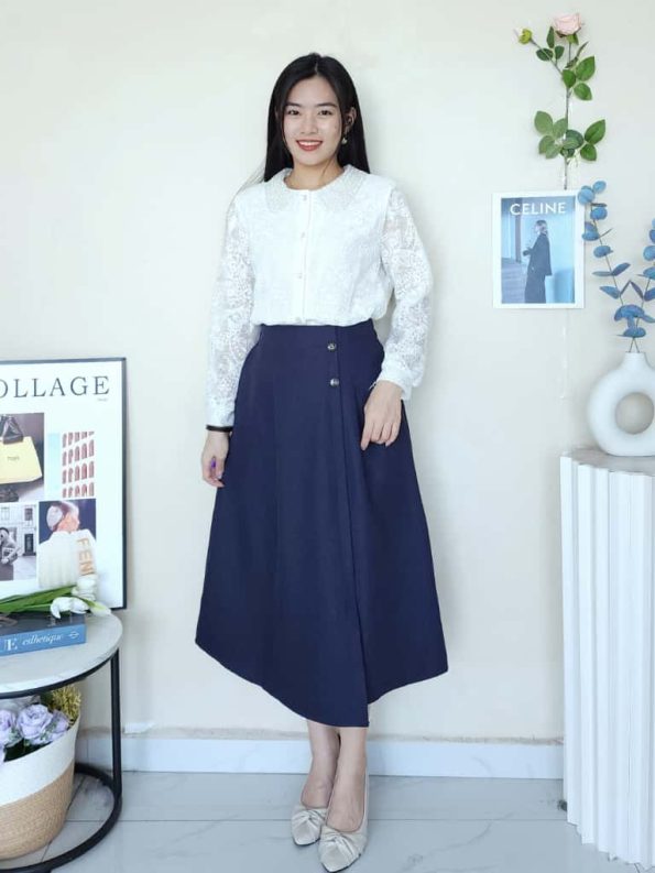 Premium Button Midi Skirt (115)D22