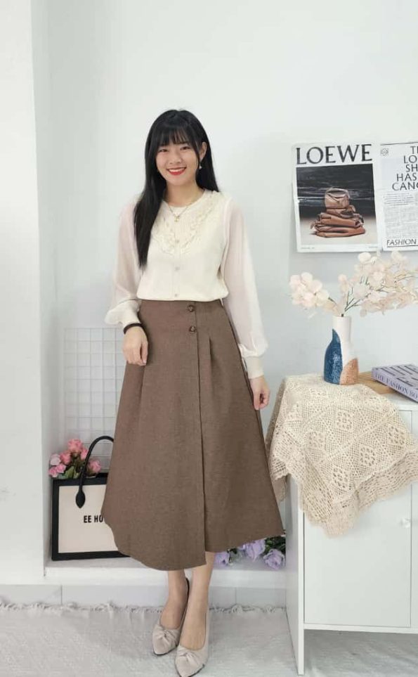 Premium Button Midi Skirt (115)D22