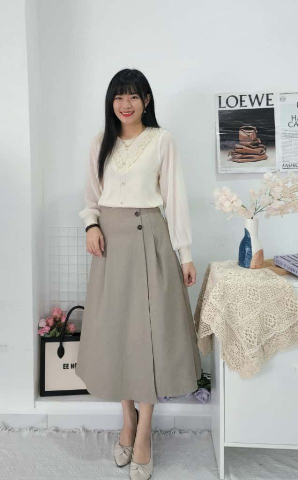 Premium Button Midi Skirt (115)D22