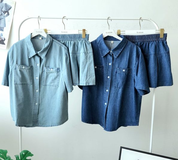 高品Denim套装 (上衣+百褶裤裙) (A155)B23